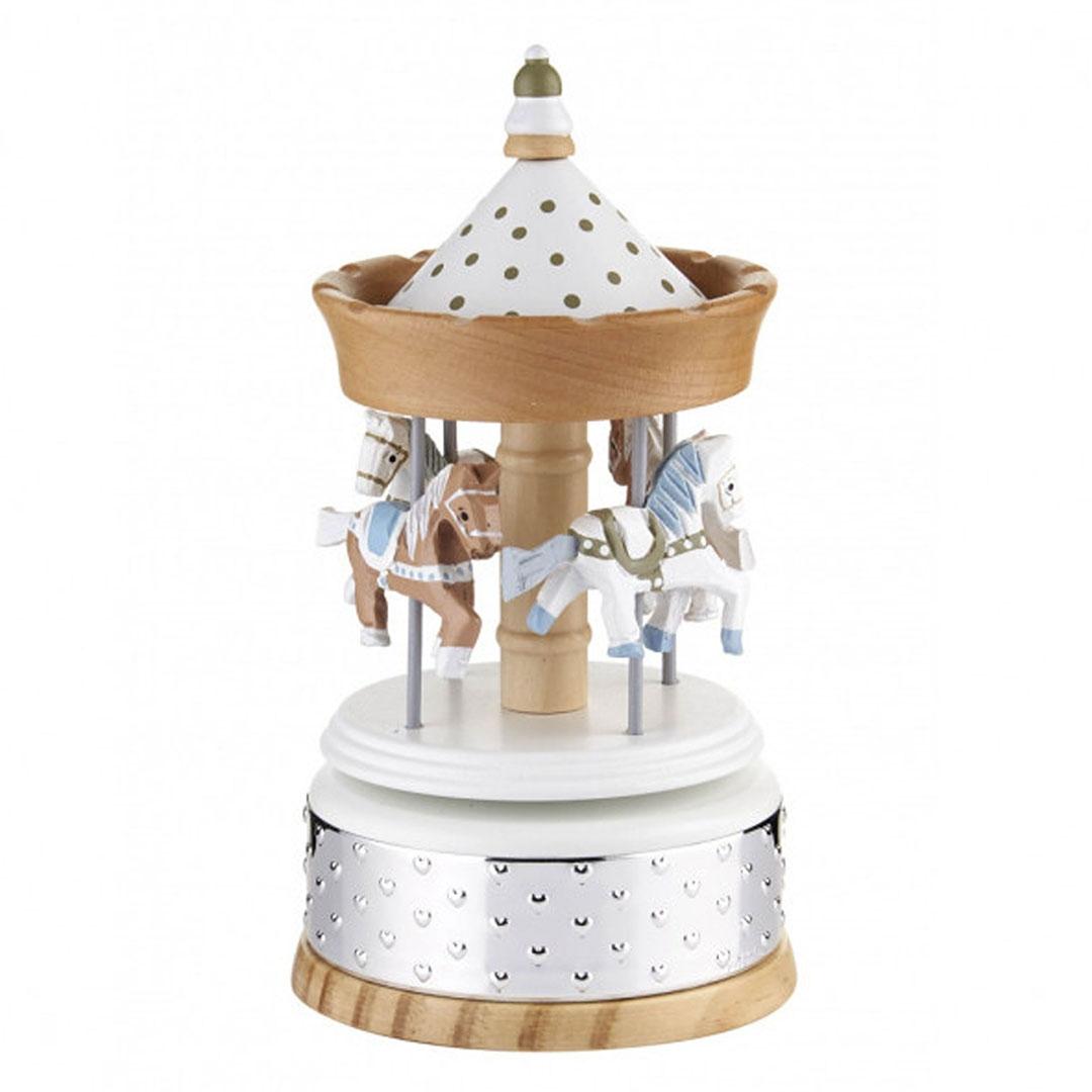 CARRUSEL MUSICAL INFANTIL CABALLITOS PLATA Y MADERA 21089M