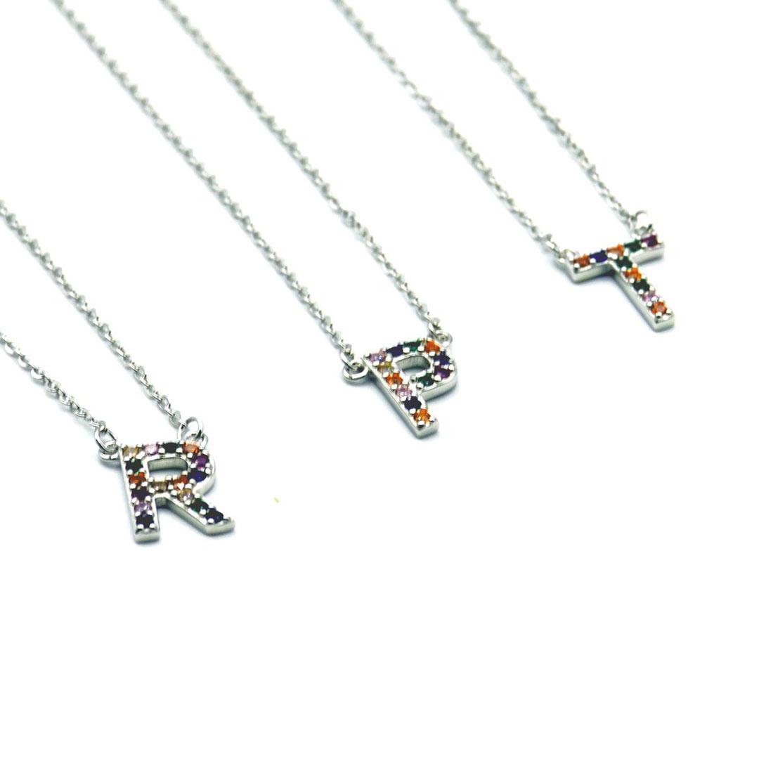 COLLAR MUJER PLATA INICIAL CIRCONITAS COLORES C600