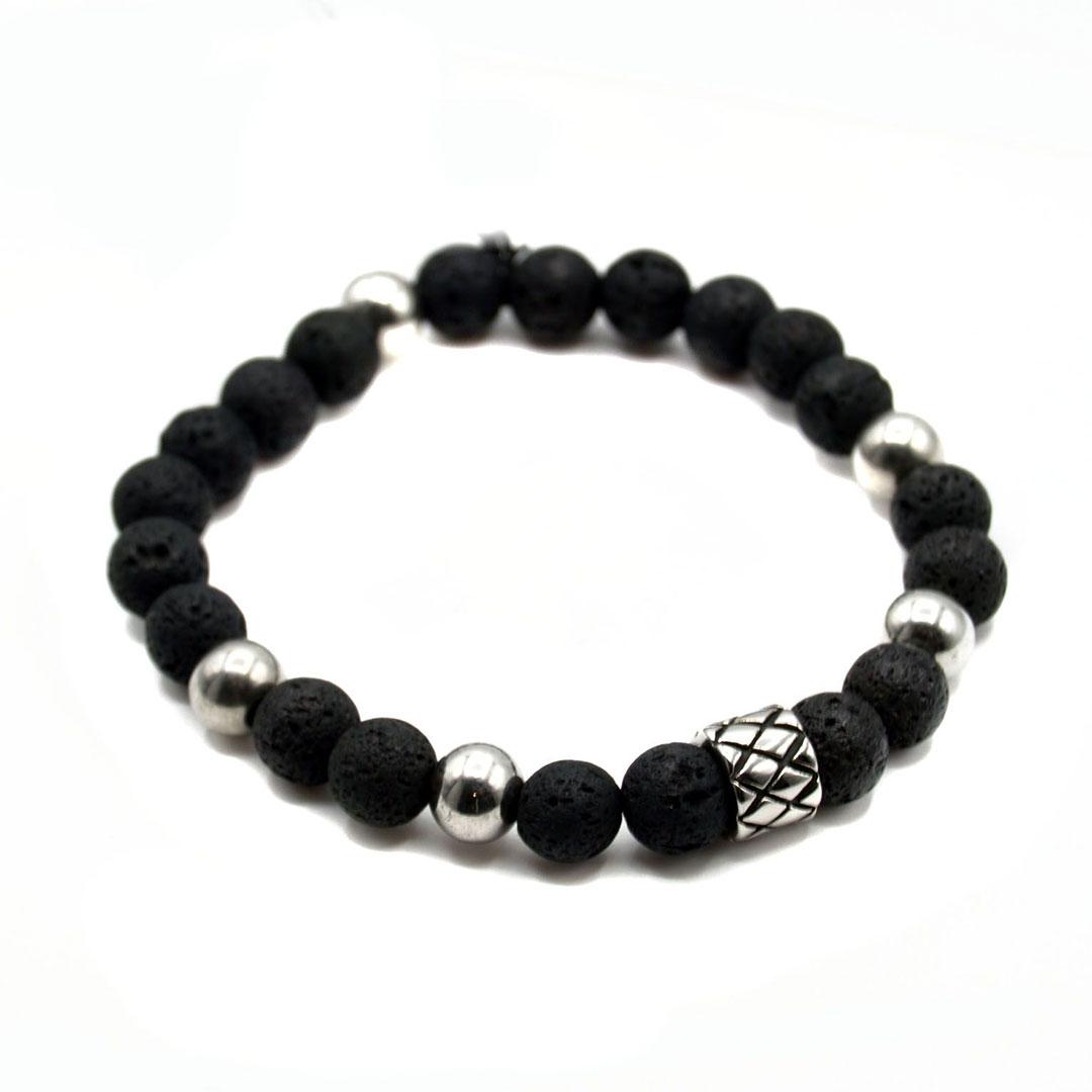 PULSERA HOMBRE ACERO Y BOLAS NEGRAS LAVA B2/3