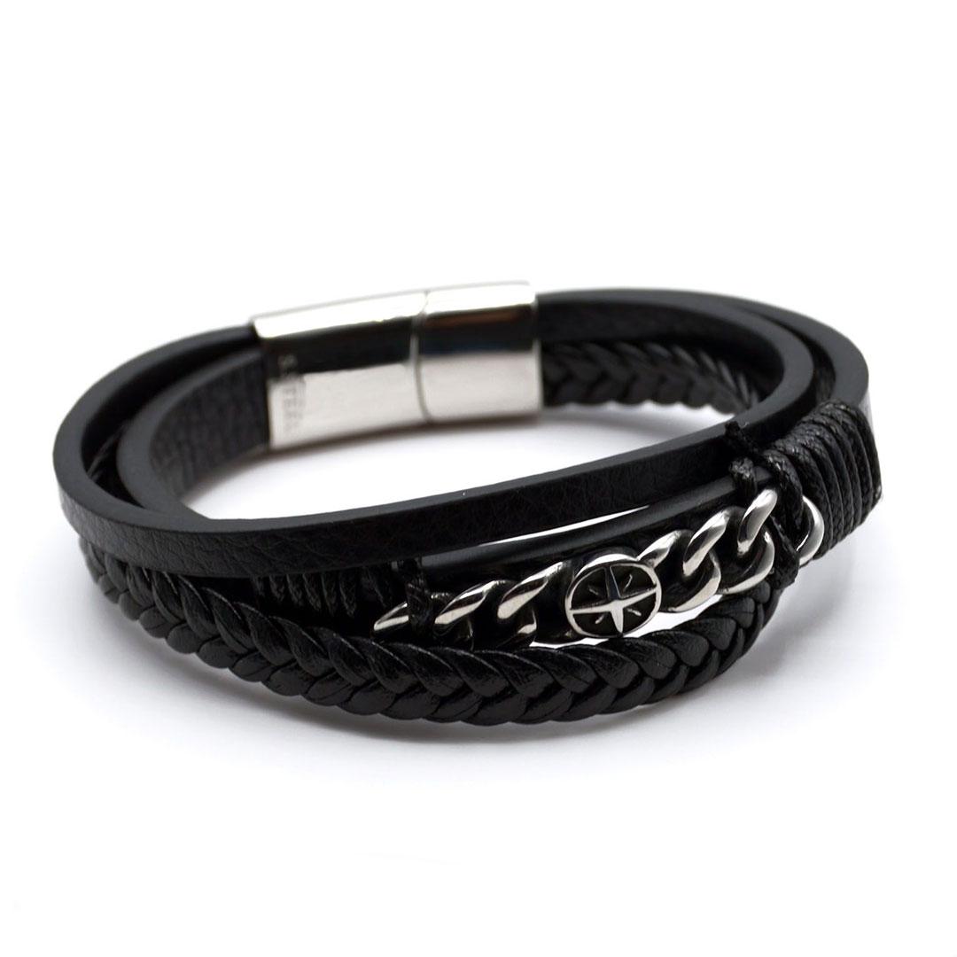 PULSERA HOMBRE ACERO Y CUERO B222