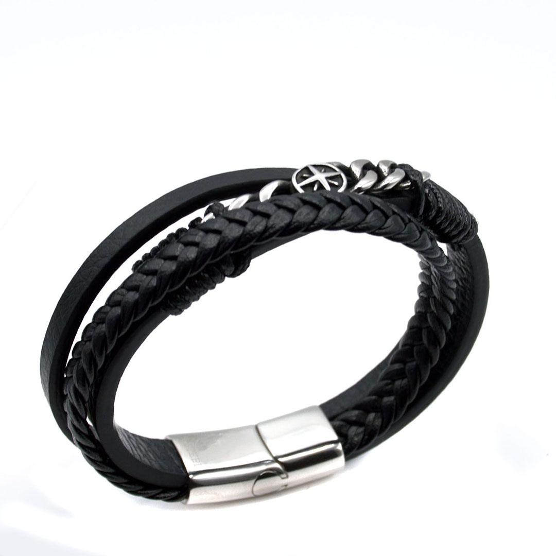 PULSERA HOMBRE ACERO Y CUERO B222