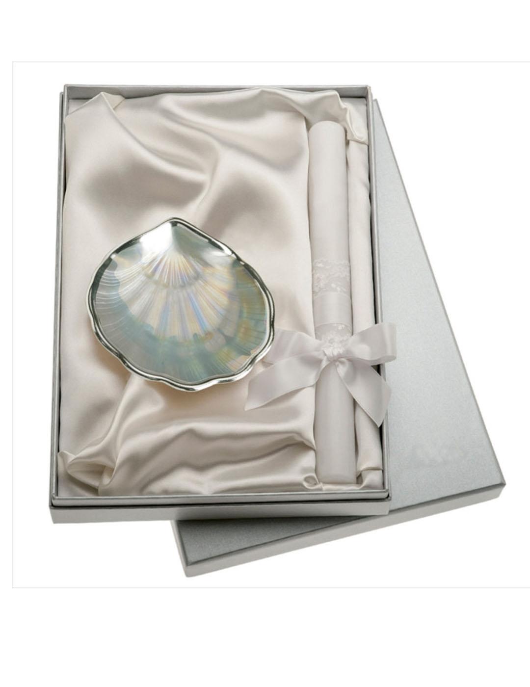 SET BAUTISMO VELA   CONCHA M. PERLA PLATEADA GA1143CP