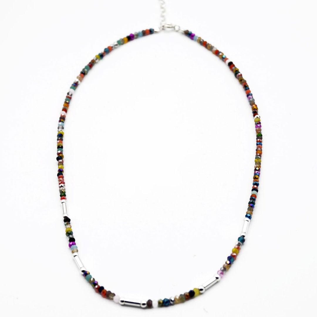 COLLAR MUJER PLATA Y BOLITAS COLORES 948-7C