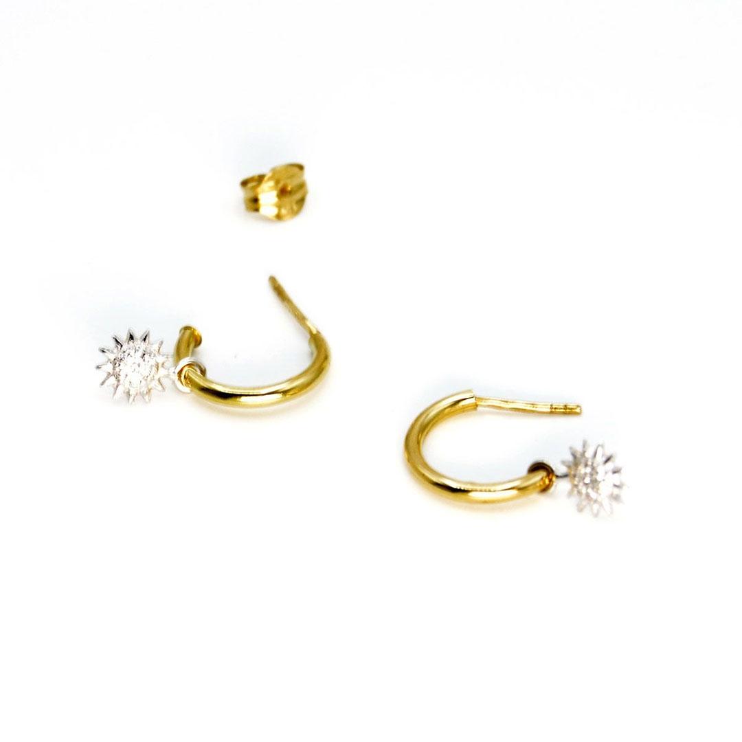 PENDIENTES MUJER ORO 18K MEDIO ARO COLGANTES SOL 13296