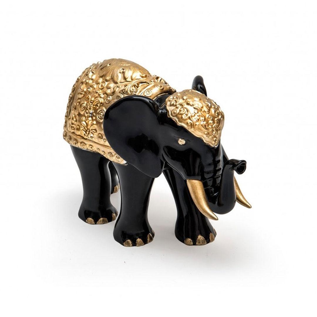 FIGURA CERÁMICA ELEFANTE NEGRO/DORADO DECORADO  EL0252/1