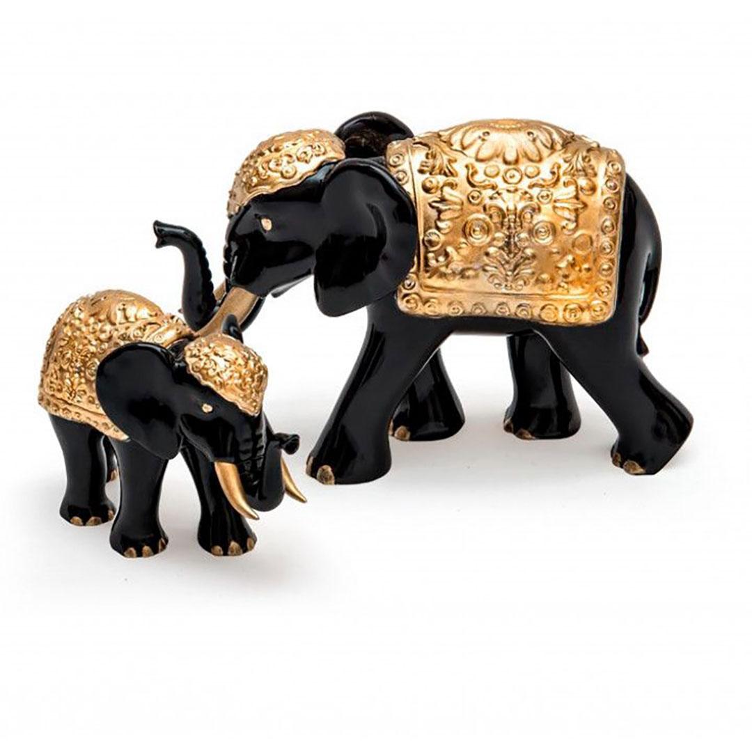 FIGURA CERÁMICA ELEFANTE NEGRO/DORADO DECORADO  EL0252/1