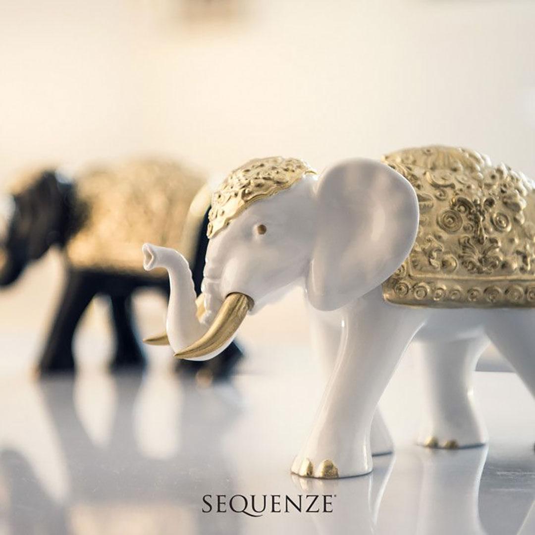 FIGURA CERÁMICA ELEFANTE NEGRO/DORADO DECORADO  EL0252/1