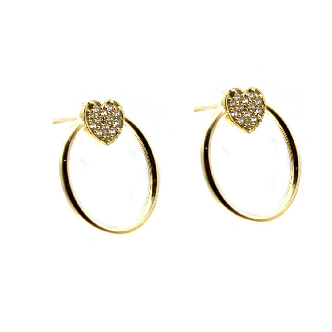 PENDIENTES ARO MUJER ORO 18K CORAZÓN CIRCONITAS 5969M