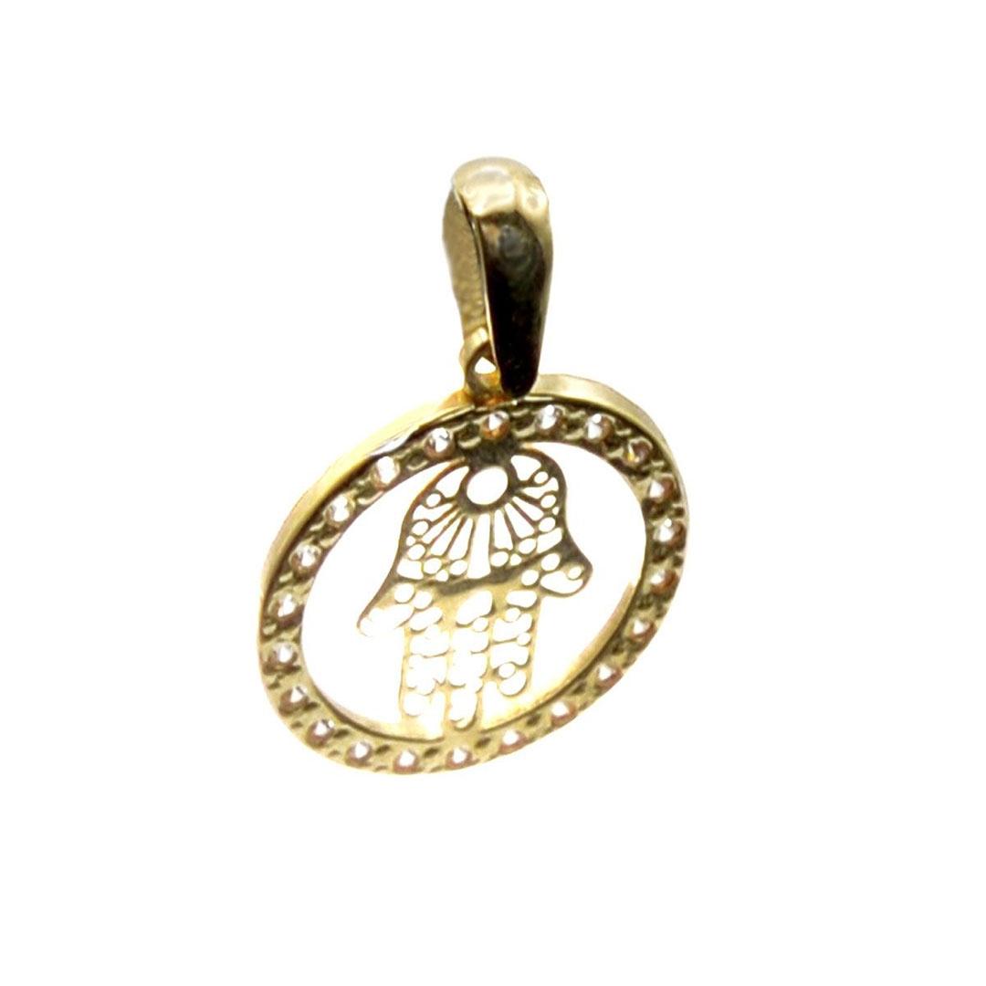 COLGANTE MUJER REDONDO ORO 18K MANO DE FÁTIMA CON CIRCONITAS