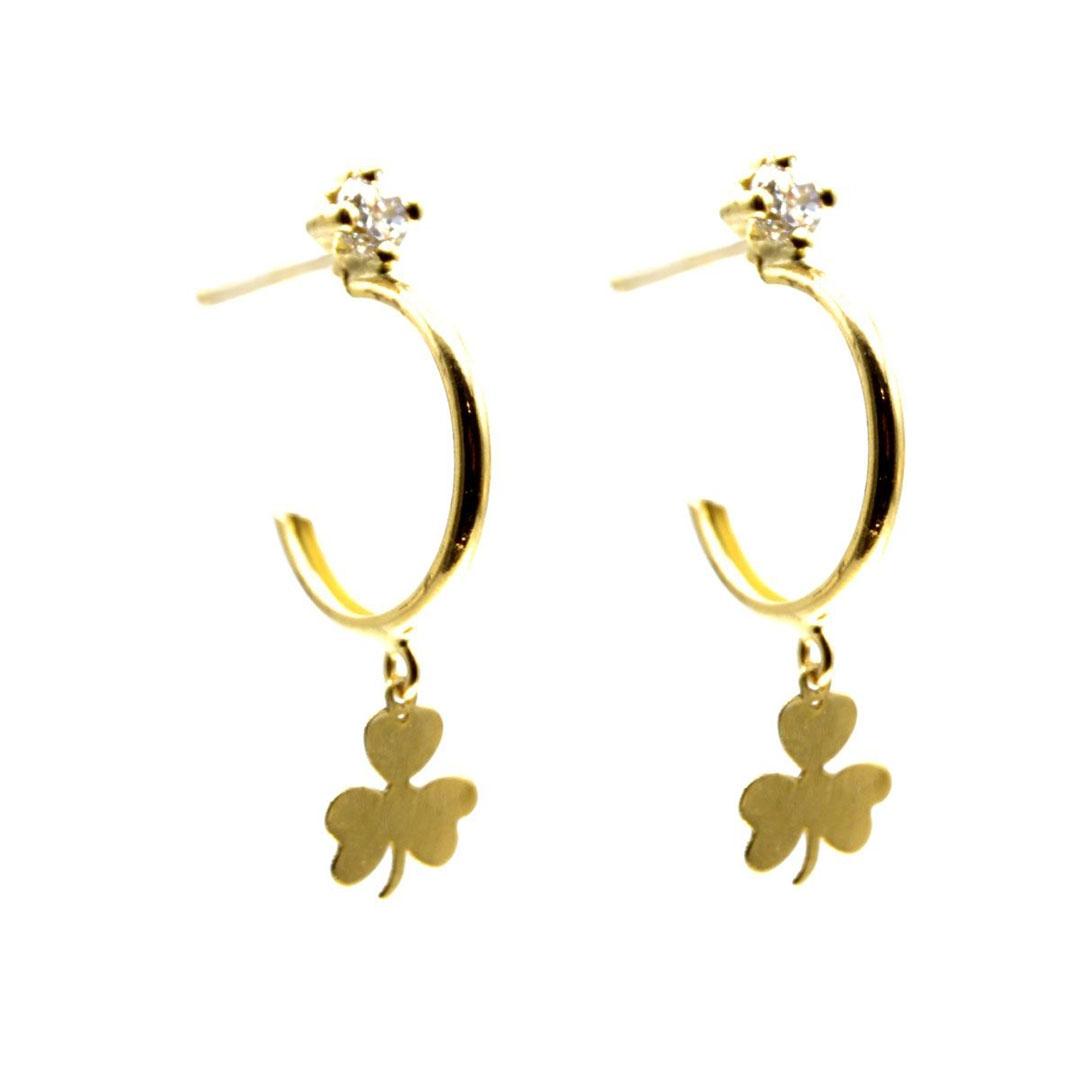 PENDIENTES SEMI ARO MUJER ORO 18K COLGANTE HOJA 5732M