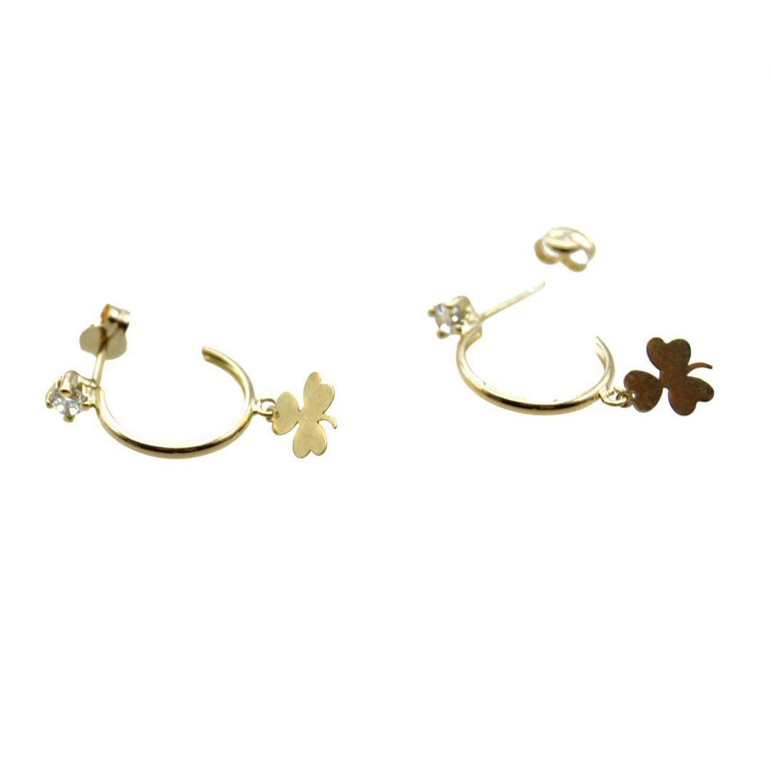 PENDIENTES SEMI ARO MUJER ORO 18K COLGANTE HOJA 5732M
