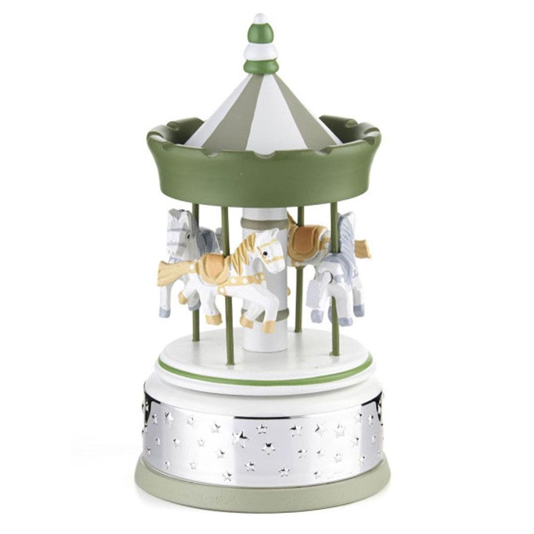REGALO CARRUSEL INFANTIL MUSICAL MADERA Y PLATA PINTADO EN V