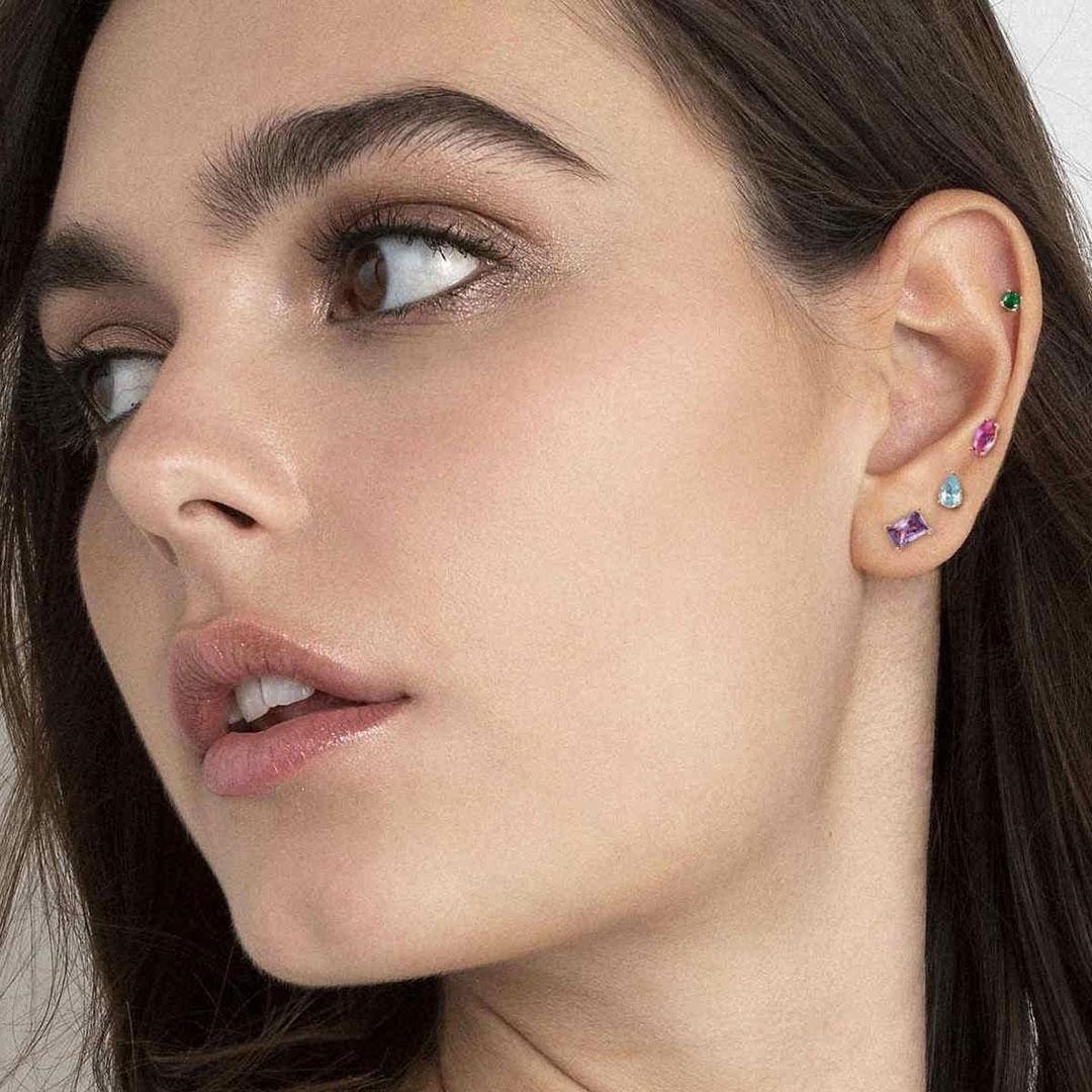 PENDIENTES MUJER PLATA 925 LEY CHAPADA ORO ROSA NOMINATION 1