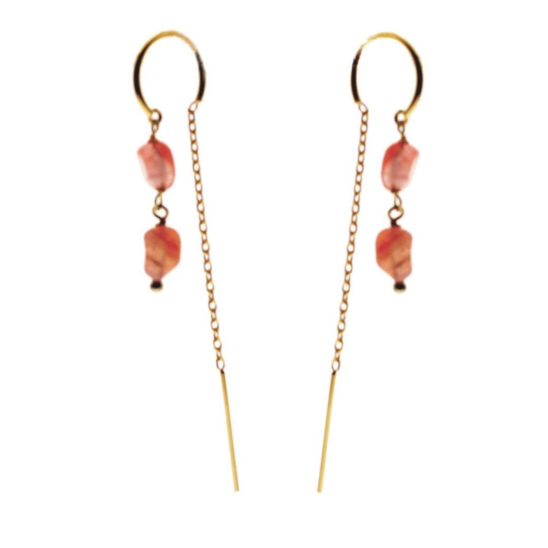 PENDIENTES MUJER PLATA DE LEY 925 DORADA, CON PIEDRA ROSA 11