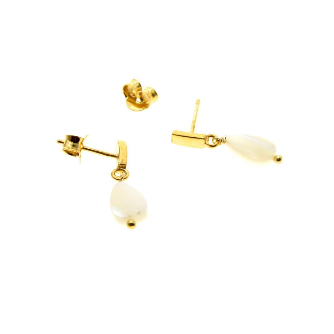 PENDIENTES MUJER PLATA DE LEY 925 DORADOS CON PIEDRA BLANCA