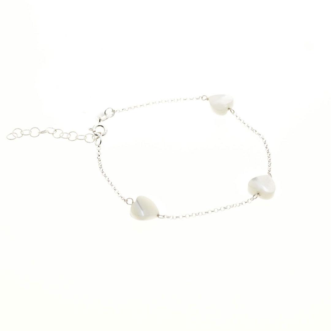 PULSERA MUJER PLATA LEY Y NÁCAR CORAZONES 410070