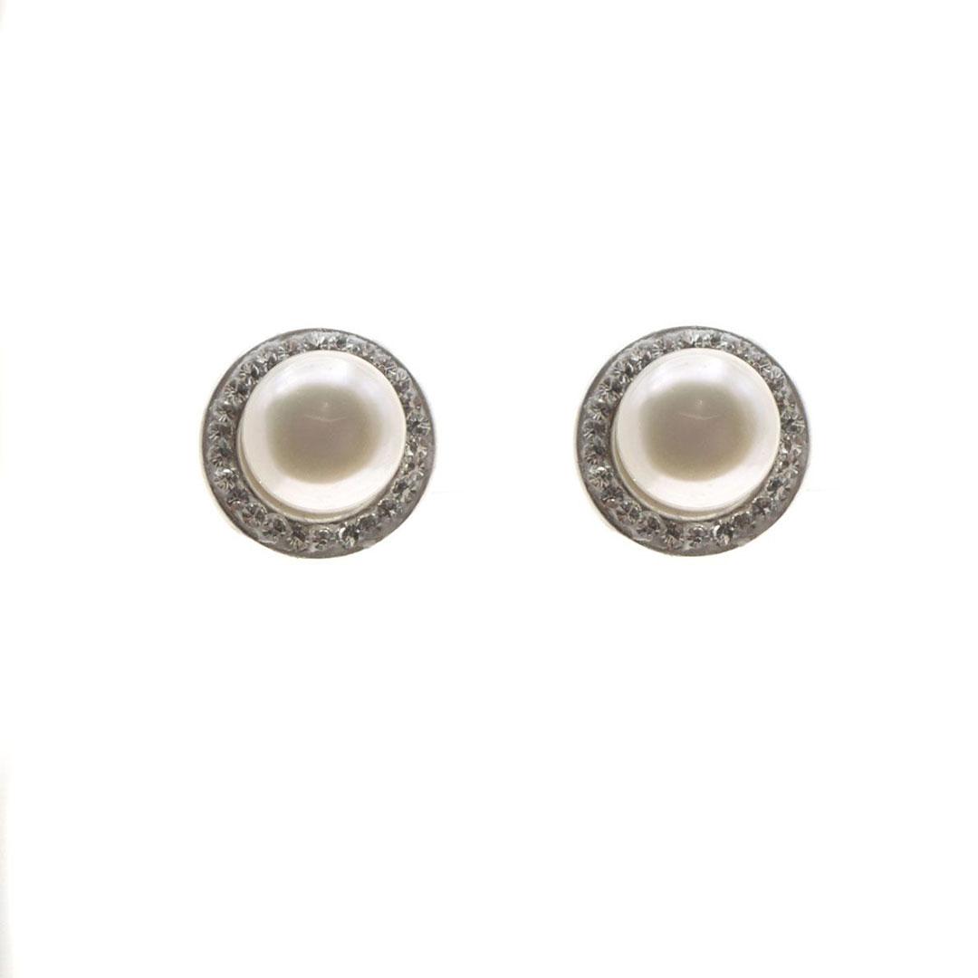 PENDIENTES MUJER PLATA CON CIRCONITAS Y PERLA P2596