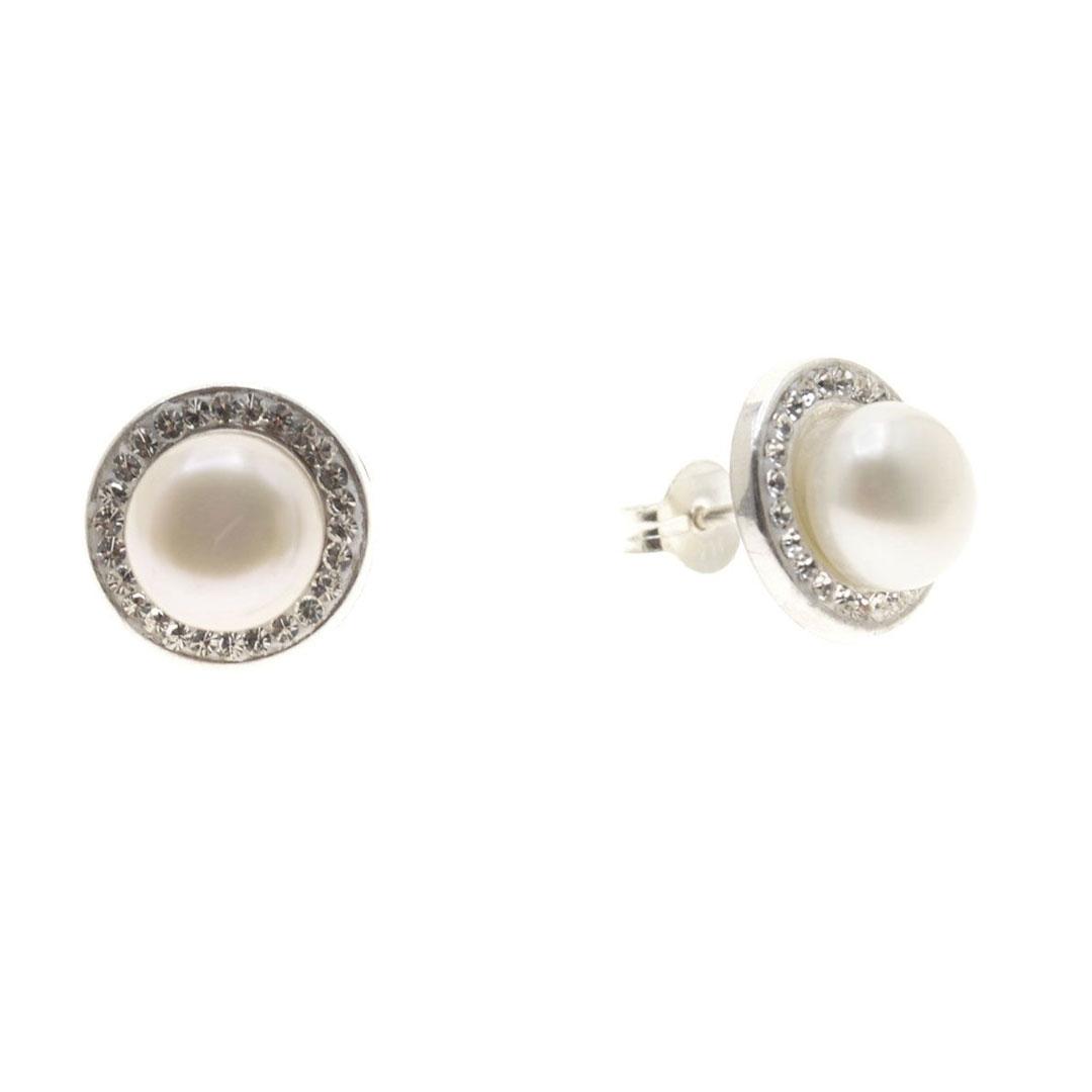 PENDIENTES MUJER PLATA CON CIRCONITAS Y PERLA P2596