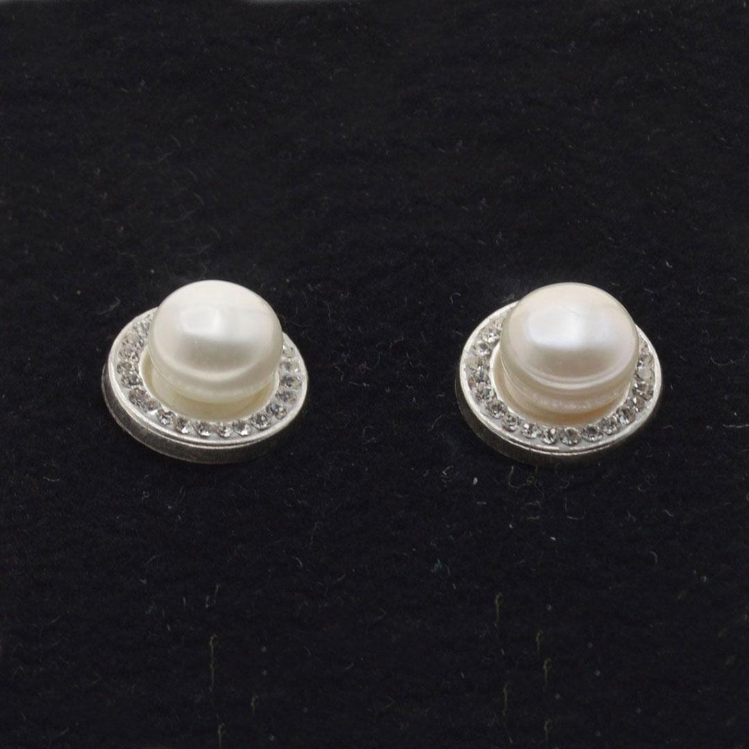 PENDIENTES MUJER PLATA CON CIRCONITAS Y PERLA P2596