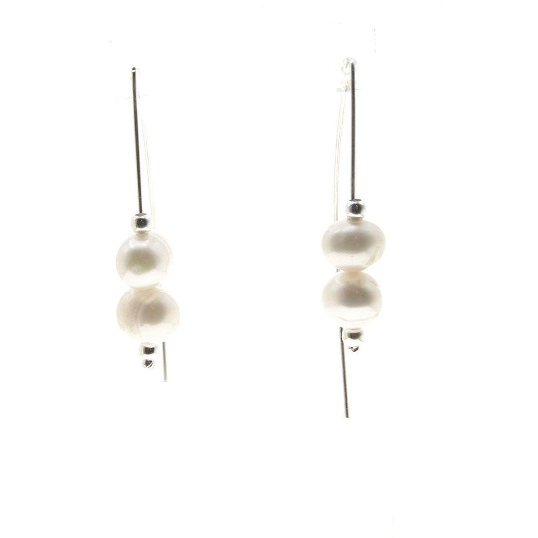 PENDIENTES LARGOS MUJER PLATA DE LEY 925 Y PERLA P2549