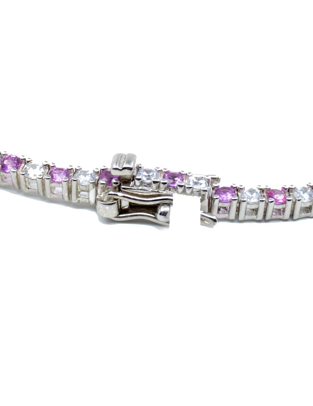 PULSERA MUJER PLATA RIVIERE PIEDRAS ROSAS/BLANCAS