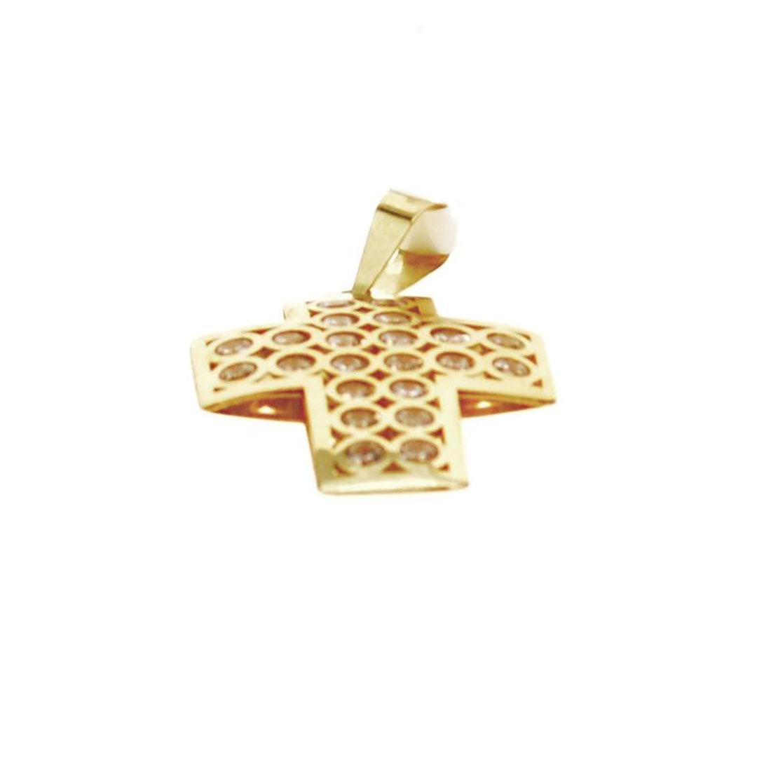 COLGANTE UNISEX ORO 18K CRUZ Y CIRCONITAS BLANCAS 222C
