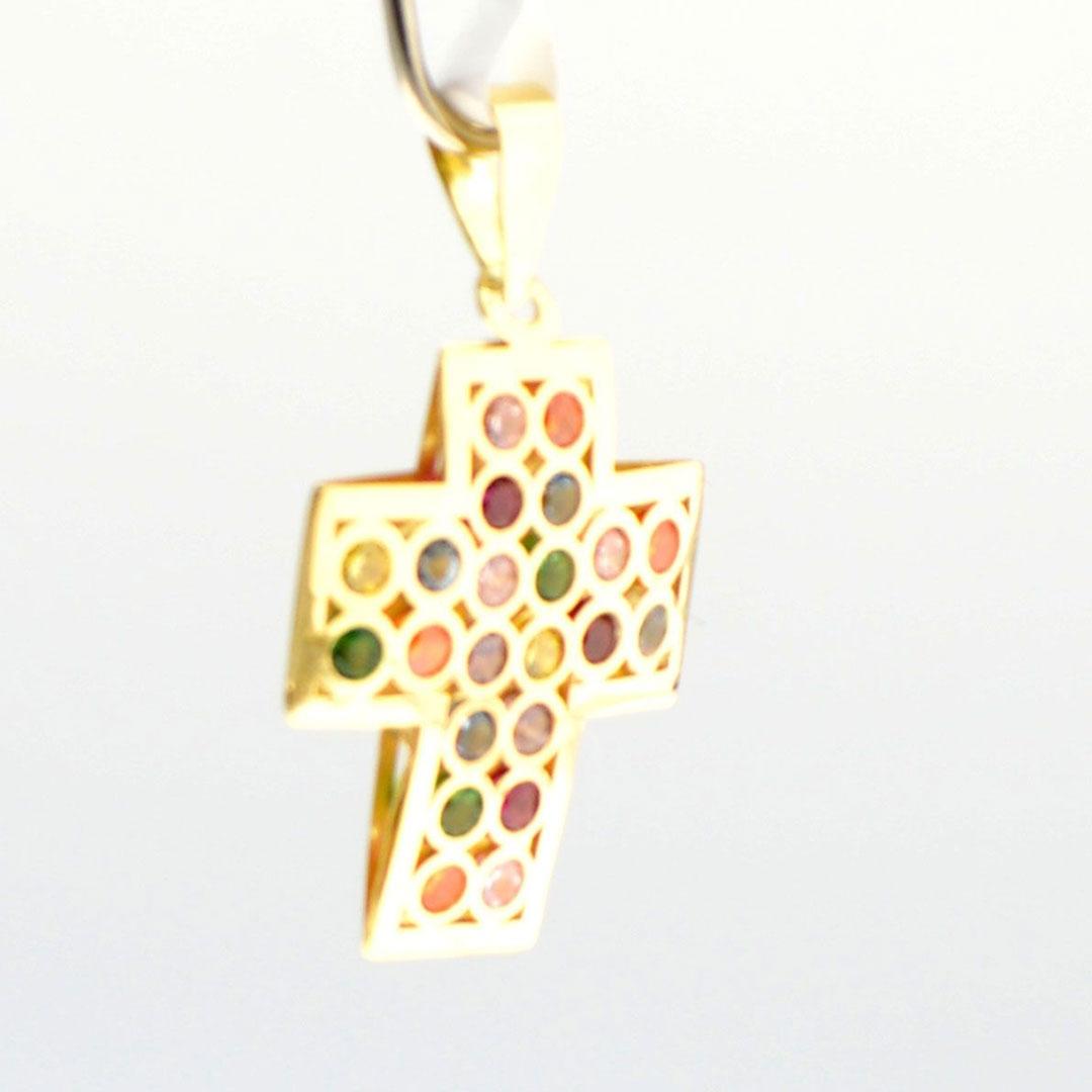 COLGANTE UNISEX ORO 18K CRUZ Y CIRCONITAS COLORES 222M