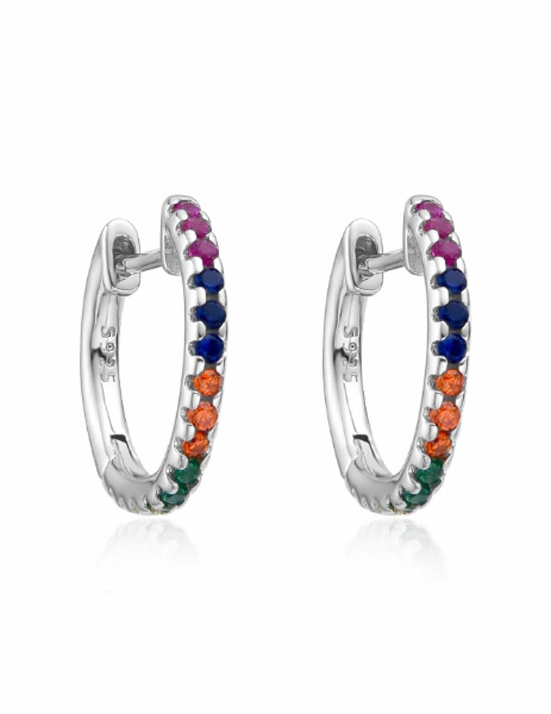 PENDIENTES ARO MUJER PLATA DE LEY 925 Y CIRCONITAS COLORES 