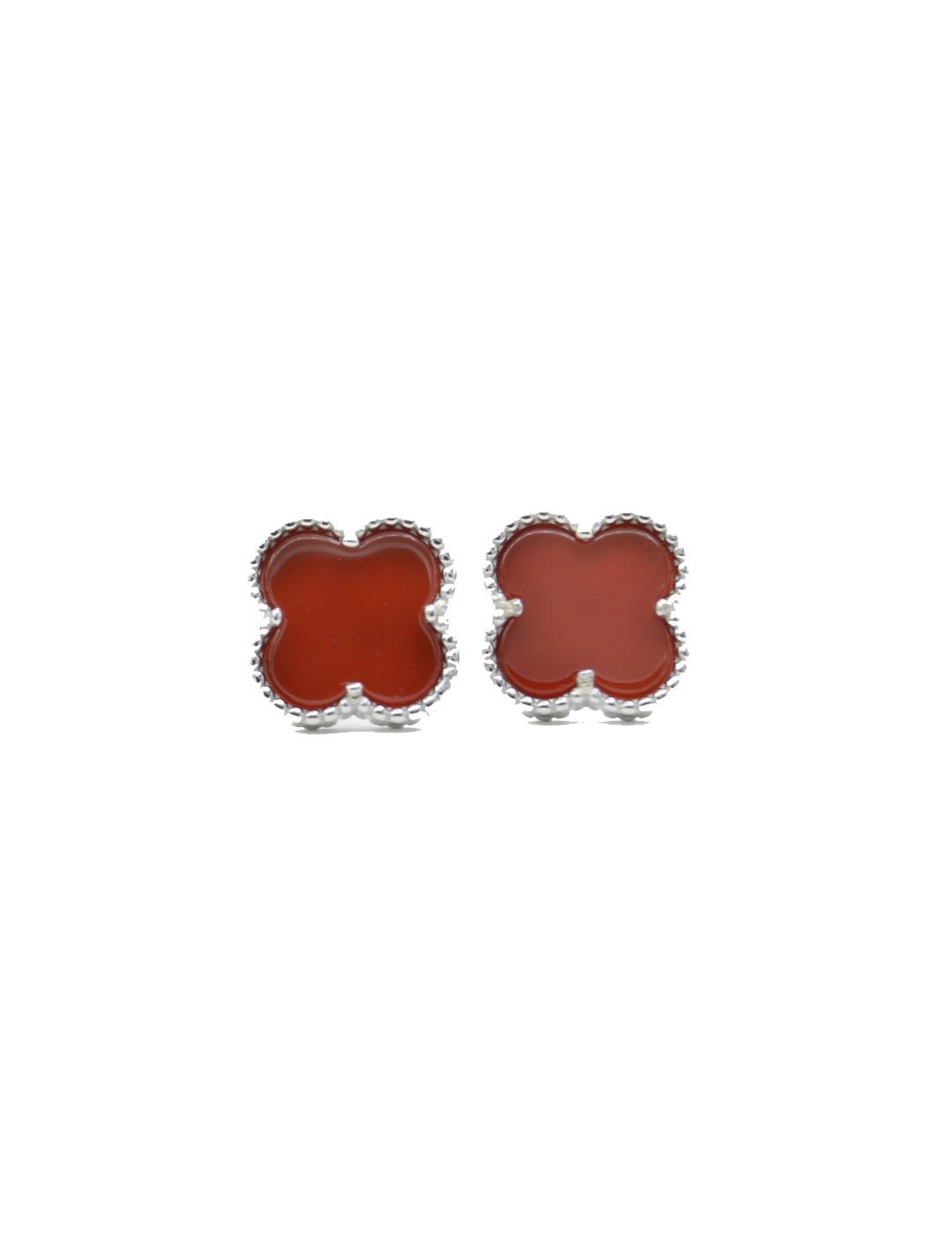 PENDIENTES PLATA TREBOL JADE ROJO